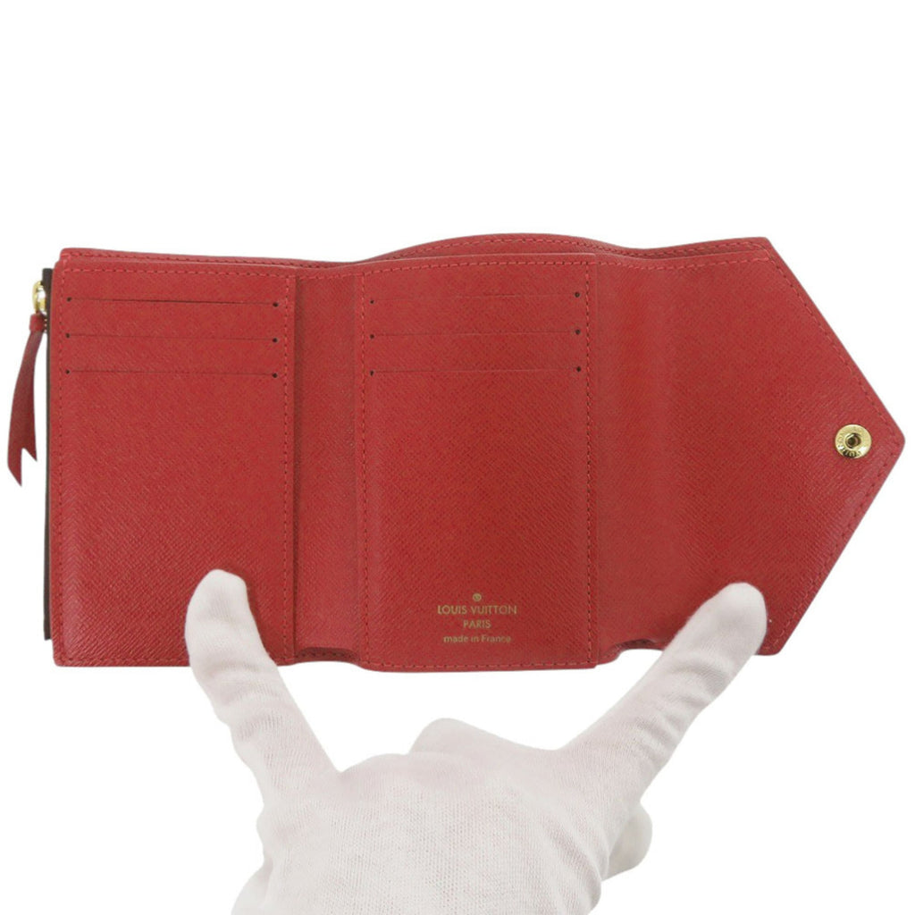 Excellent condition Louis Vuitton Portefeuille Victorine Damier N41659 tri-fold wallet with IC tag, red and brown, LV 0663