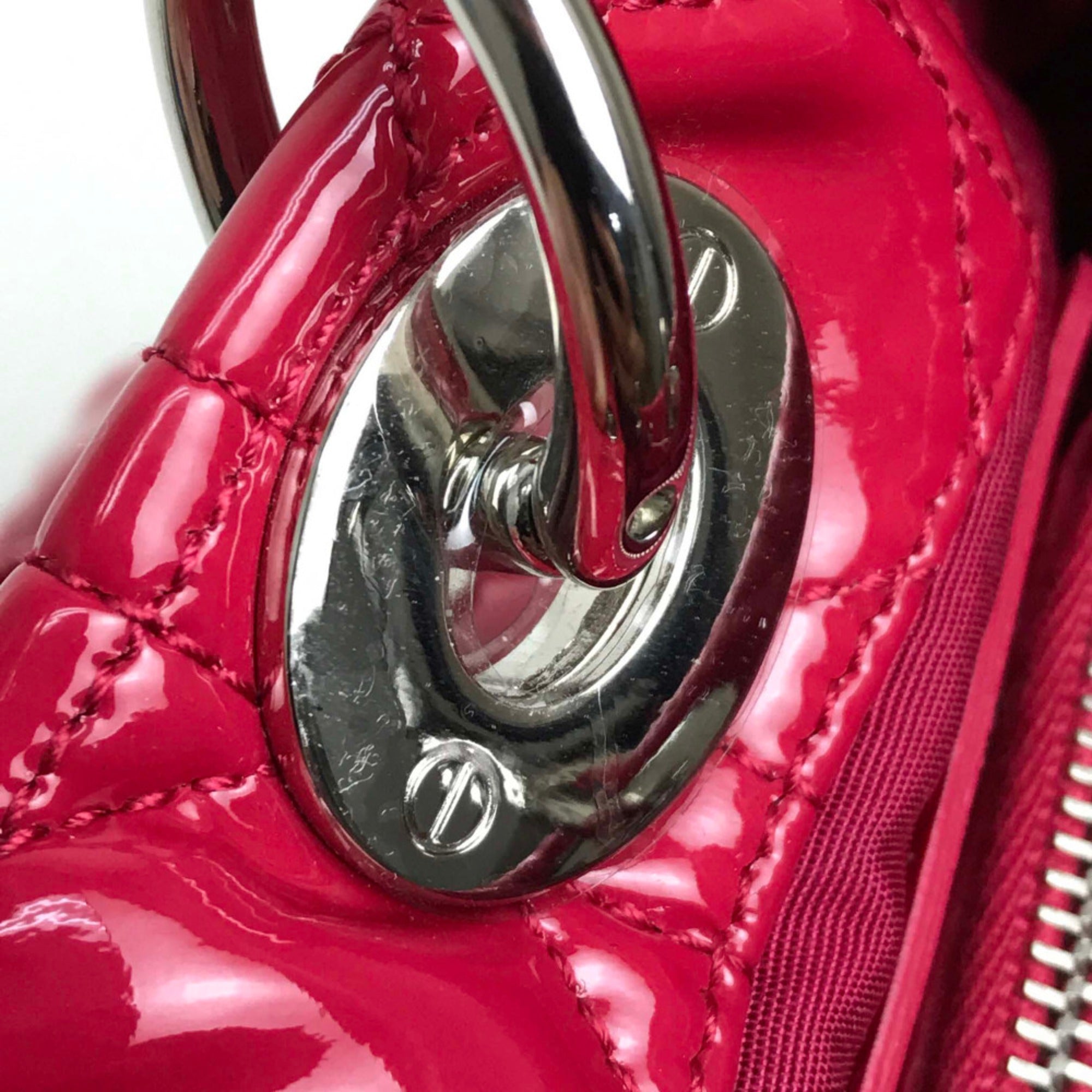 CHRISTIAN DIOR M0955PVR Cannage soft enamel Bag ChainShoulder Tote Bag Hand Bag Pink Based SilverHardware — Like New