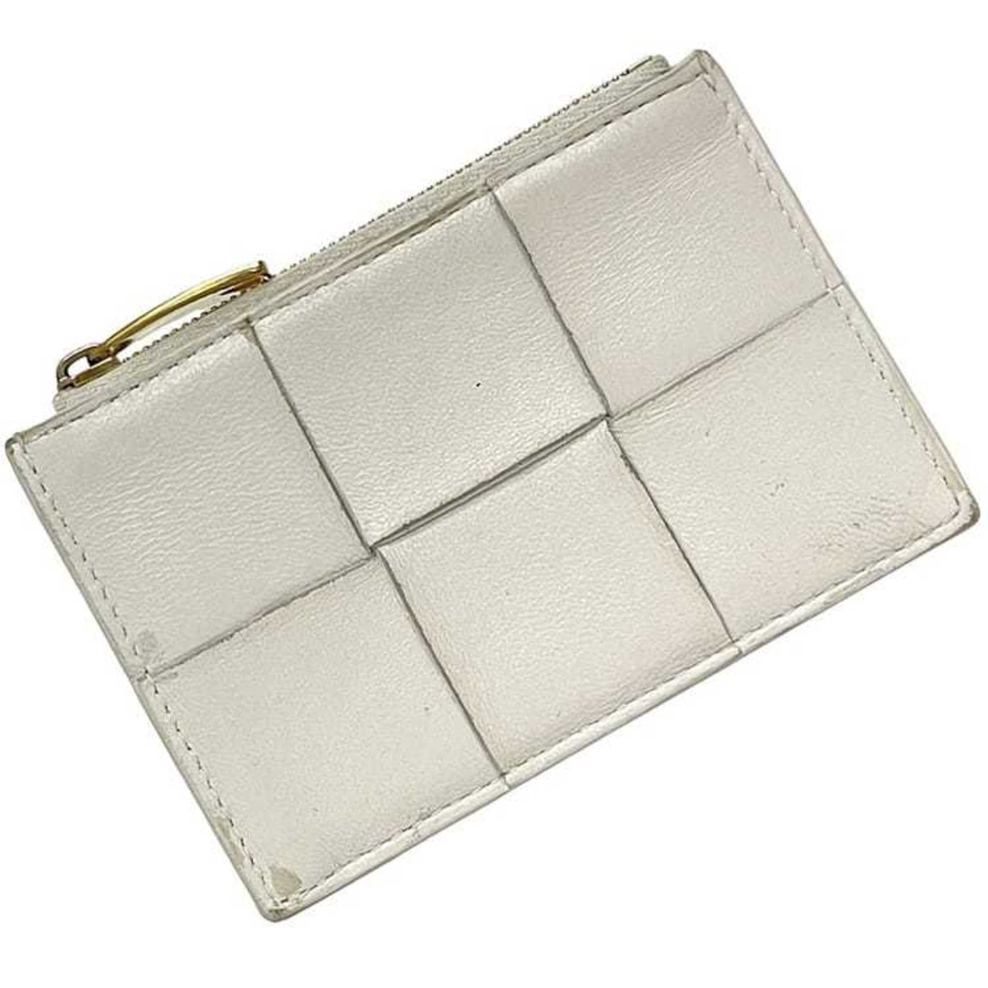 Bottega Veneta Coin Case ec-24609 White Cassette 679843 Purse Leather P01931123D BOTTEGA VENETA Mini Card Holder Intrecciato Pattern Men's Women's