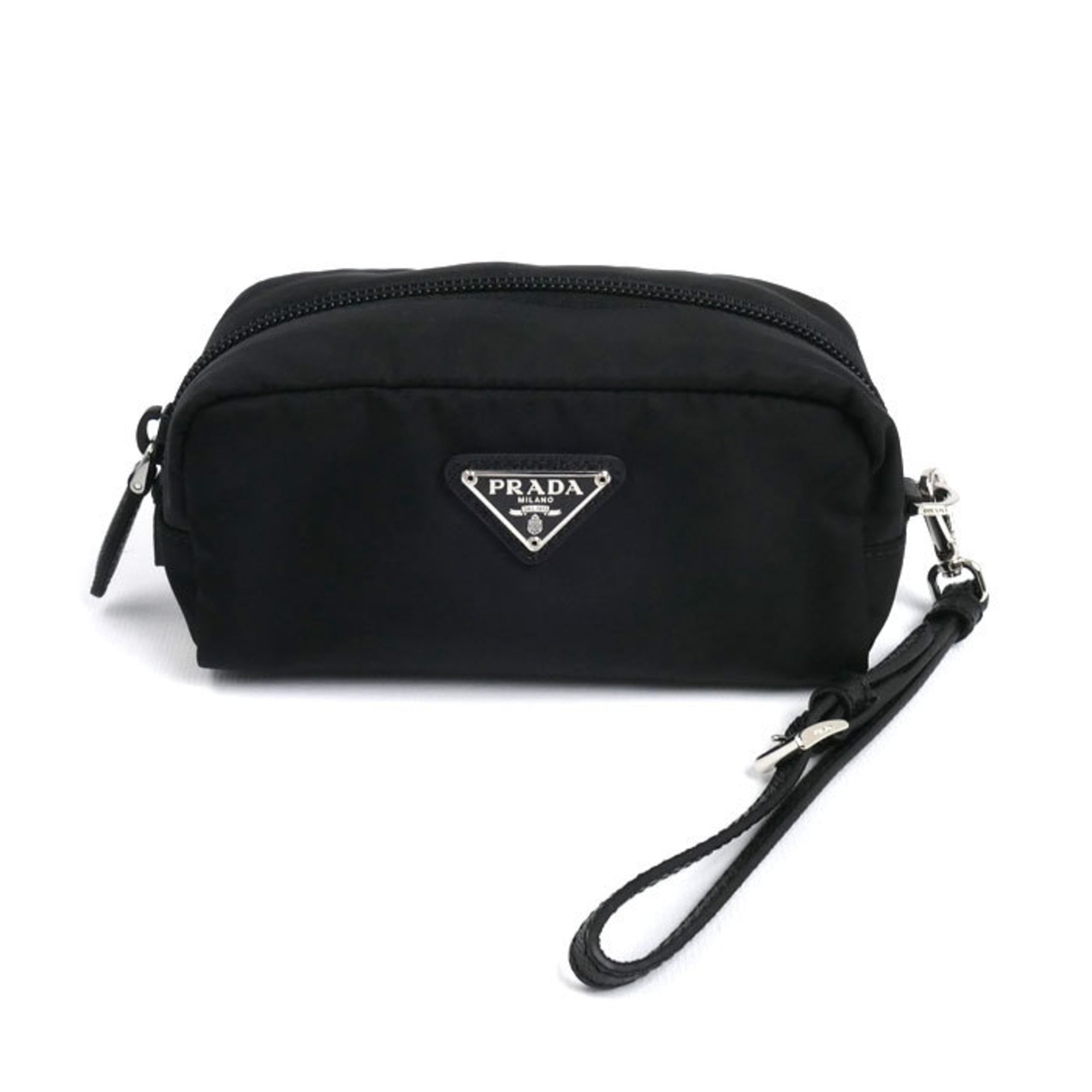 PRADA Tessuto Triangle Pouch, Black, 1NE175 R067 F0002, Women's