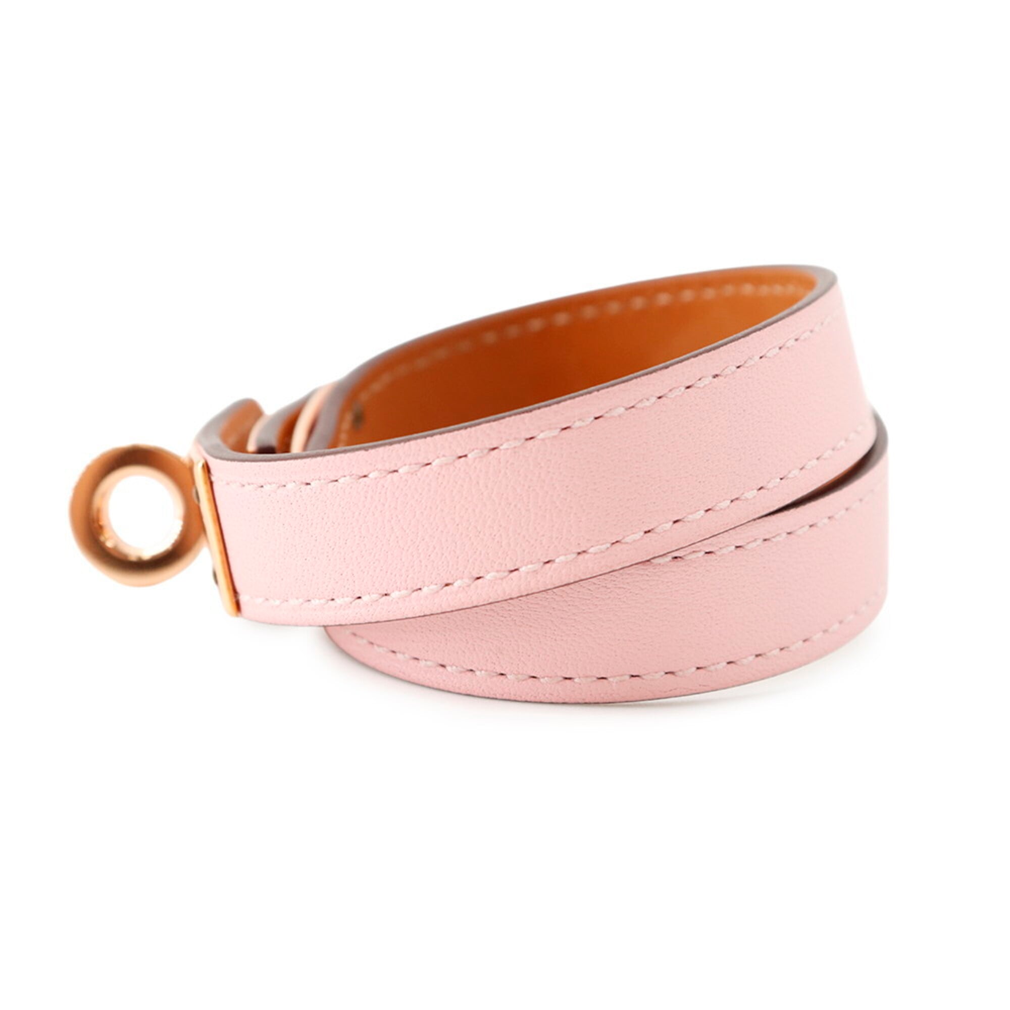Hermes Kelly Double Tour Bracelet, Rose Sakura Pink Swift Leather, U Stamp, Size T2 — Like New