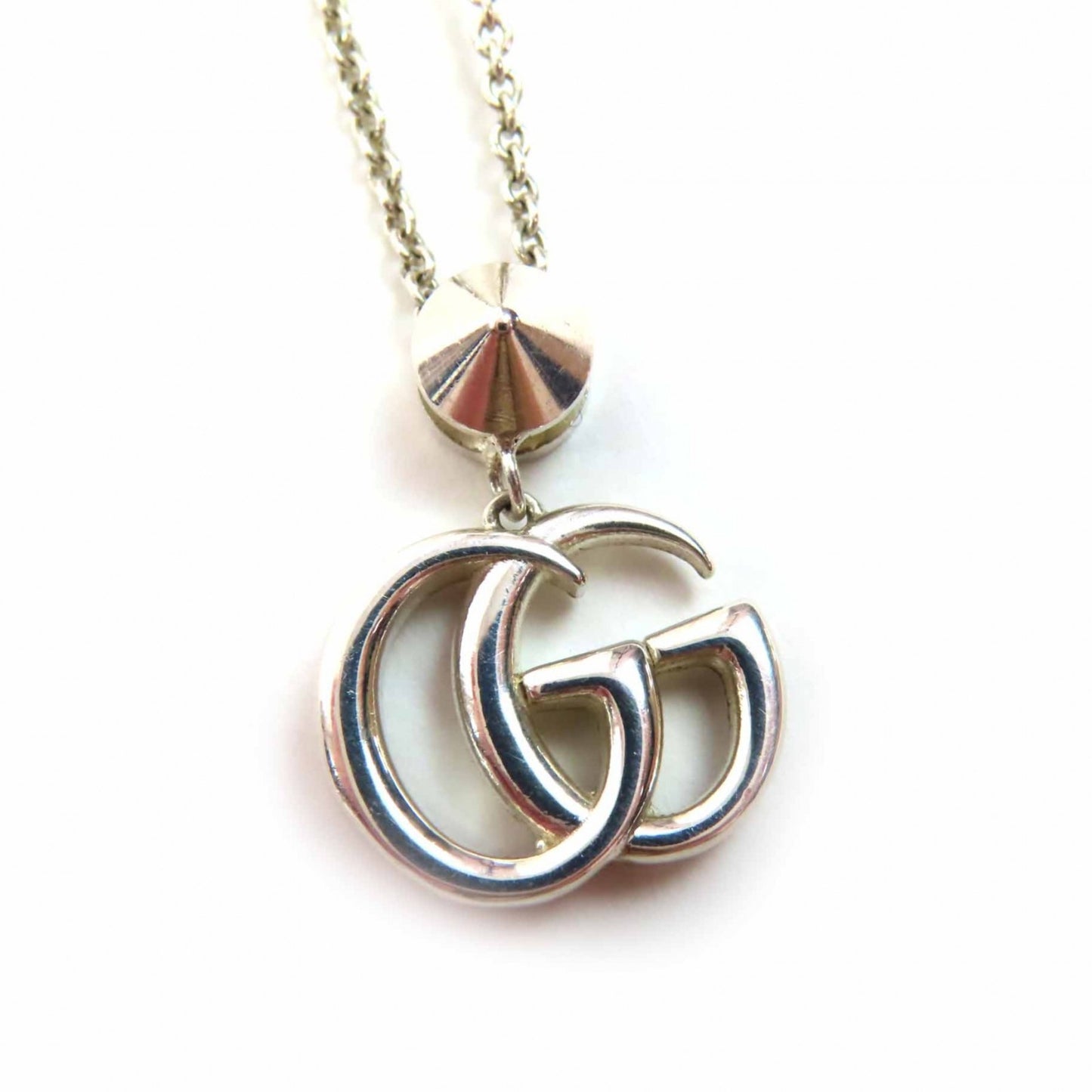 GUCCI 527399 Double G Mother-of-Pearl Necklace, Current Model, AG925, Colored Stones, Silver, Light Blue, Made in Italy, Weight 10.6g, Women's