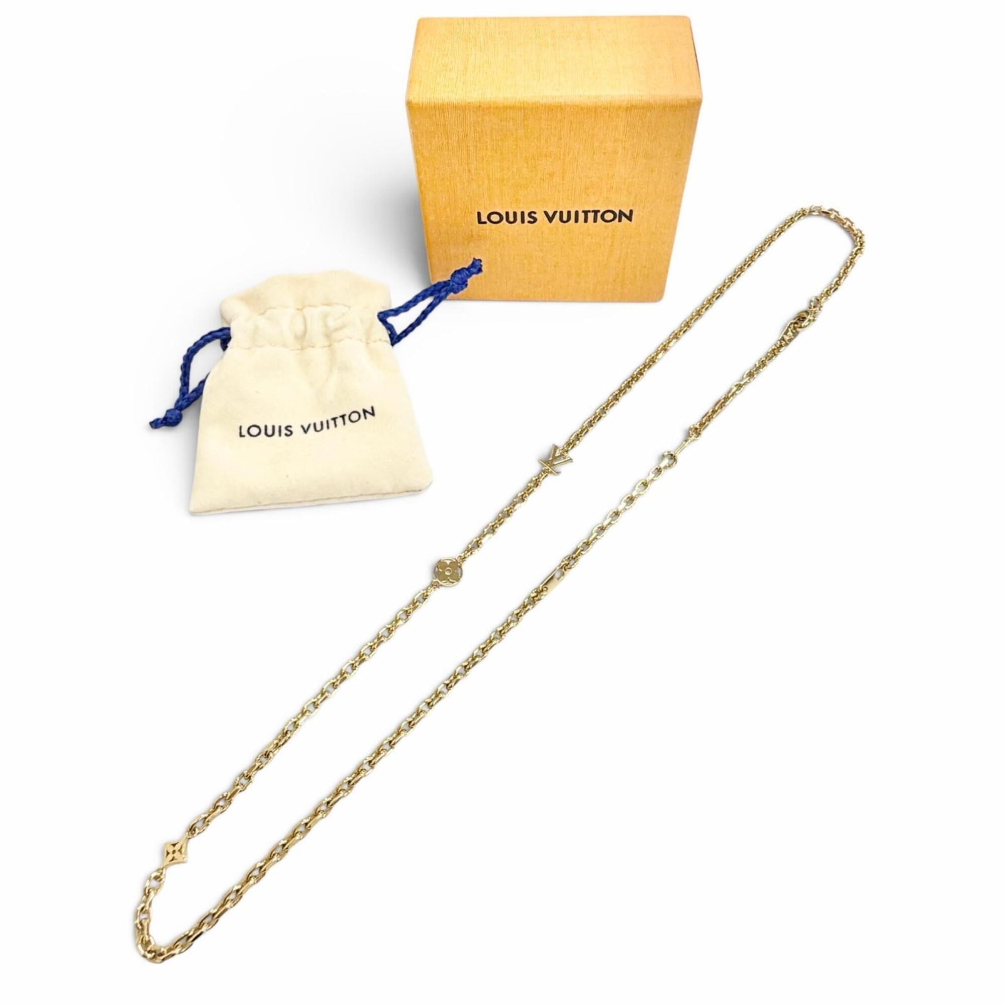 LOUIS VUITTON M02740 Chain LV Yours Monogram Flower Necklace Gold Made in Italy Men's Comes with Box and Dust Bag Highly Recommended ◎ — Like New