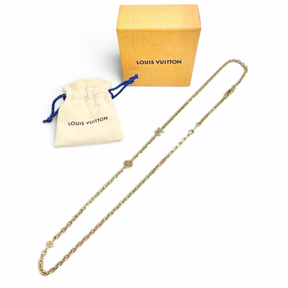 LOUIS VUITTON M02740 Chain LV Yours Monogram Flower Necklace Gold Made in Italy Men's Comes with Box and Dust Bag Highly Recommended ◎ — Like New