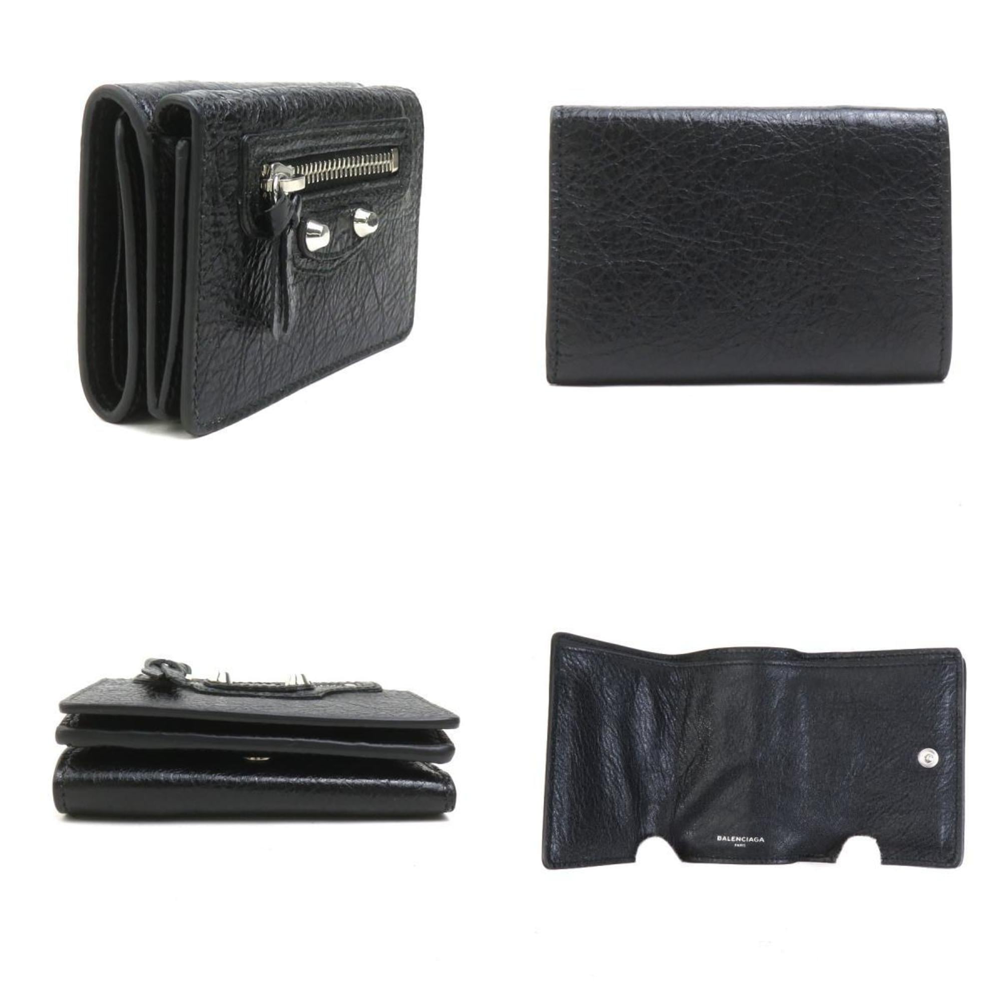 Balenciaga BALENCIAGA Tri-fold Wallet Leather Black Unisex h31810g