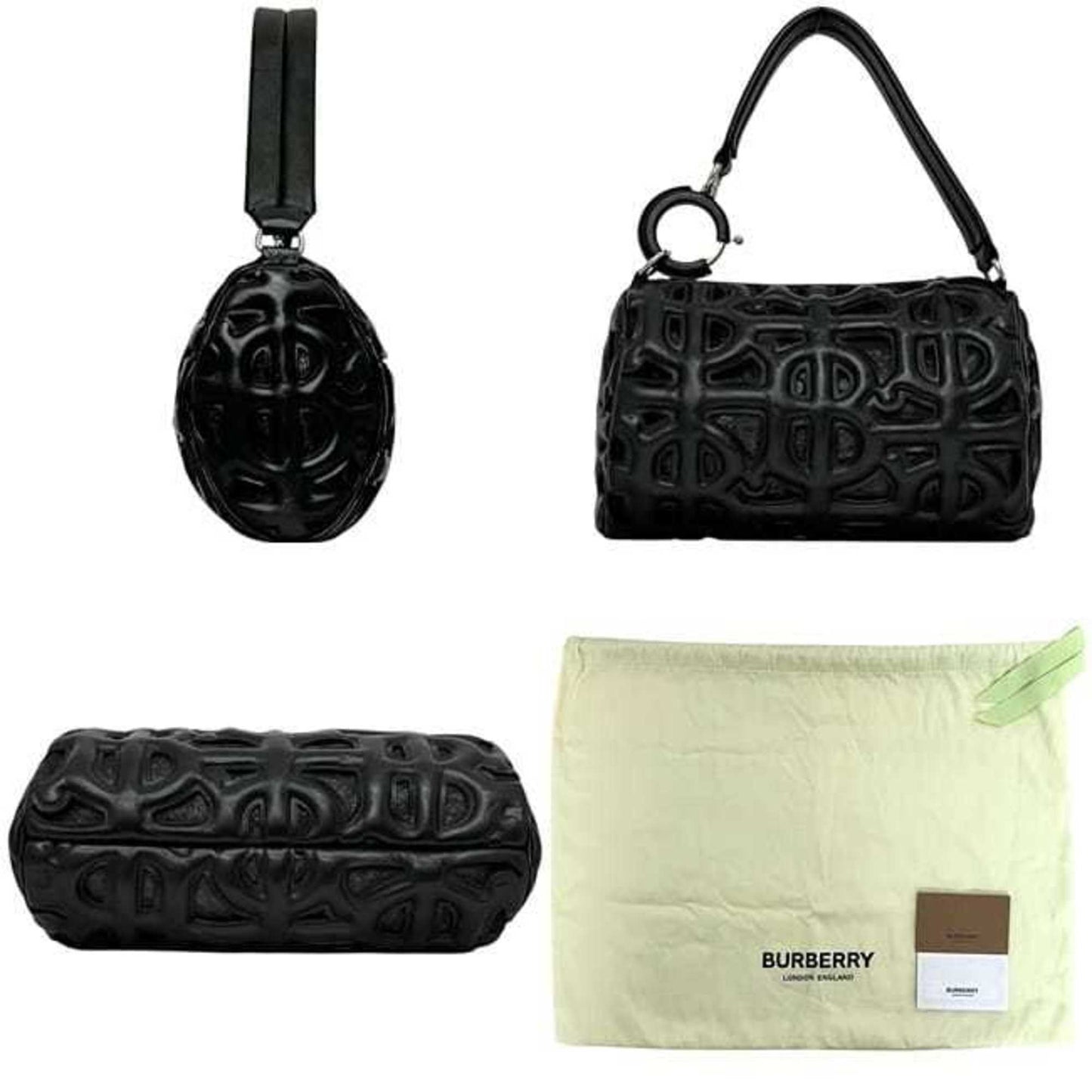 Burberry Ronbi Bag f-24660 Black TB Monogram Leather ITDGSRL37FIR BURBERRY Mesh Cutout Thomas Women's