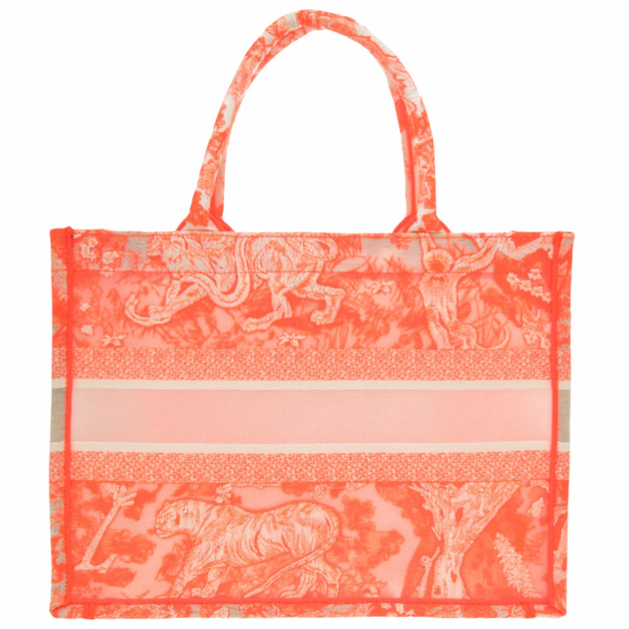 Like new Christian Dior Book Tote Toile de Jouy Embroidery Medium M1296ZROC_M057 Mesh Jacquard Orange Handbag 0751Christian — Like New