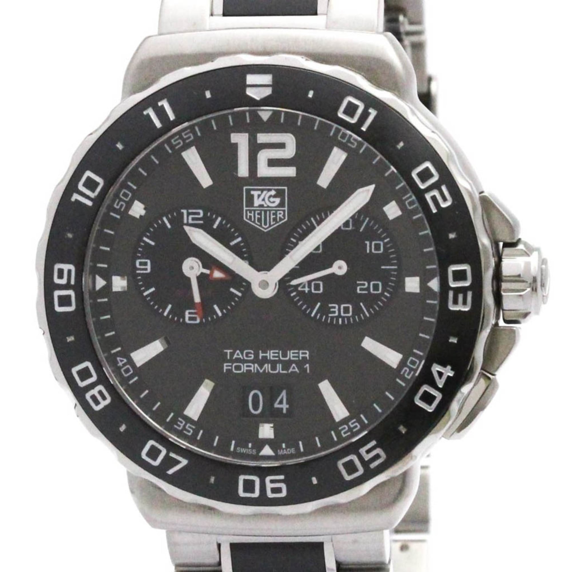 TAG HEUER Formula 1 Grand Date Alarm Steel Mens Watch WAU111C Polished — Very Good
