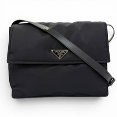 PRADA 1BD256 Re-Nylon Large Padded Shoulder Bag with Leather Accents and Triangle Logo, Black, Made in Italy, Women's — Like New