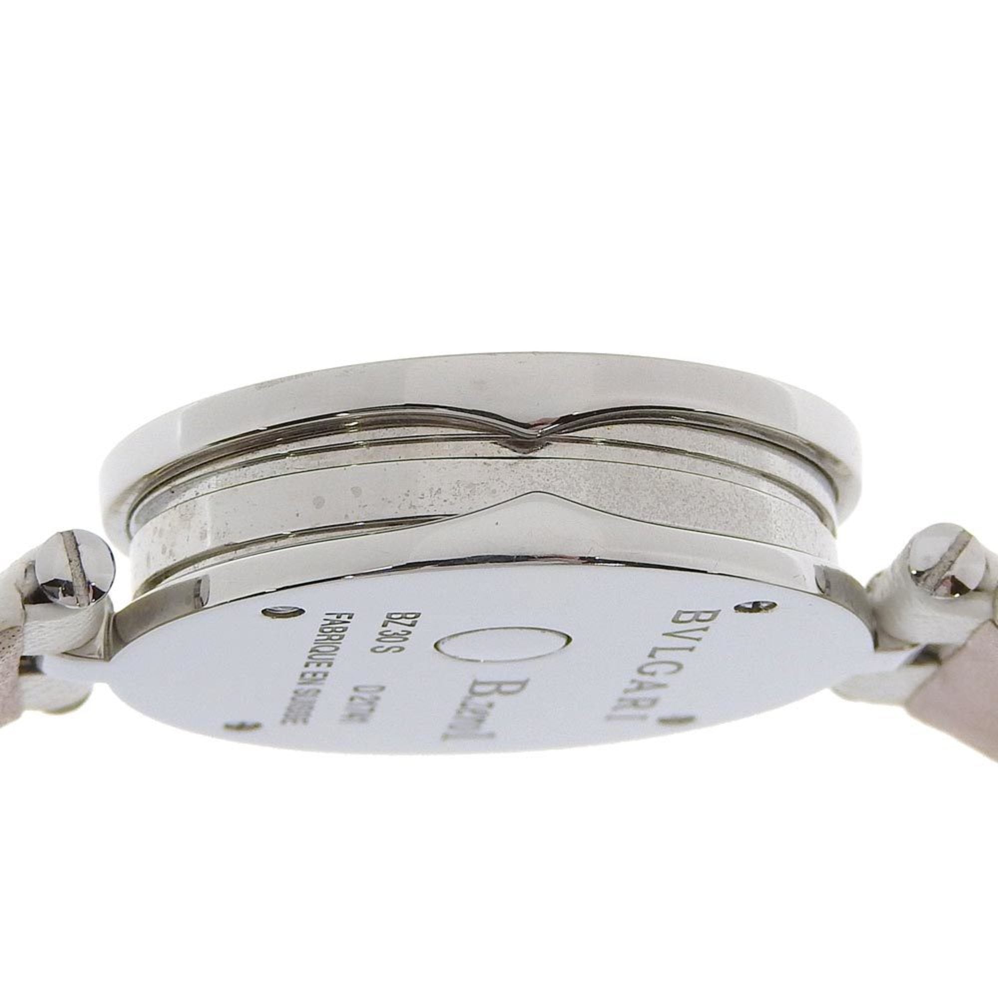 BVLGARI B-zero1 Watch BZ30FDSL Stainless Steel x Leather Flower Quartz Analog Display White Shell Dial Women's — Very Good