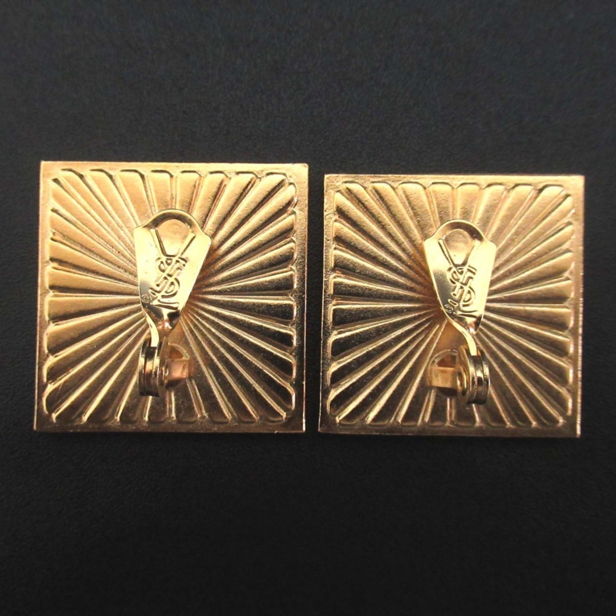 YVES SAINT LAURENT Vintage Square Clip Earrings in Red, Black, and Gold for Women — Like New
