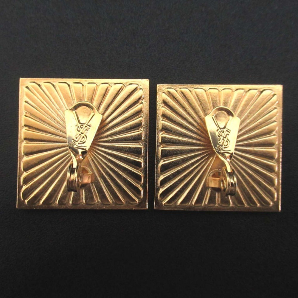 YVES SAINT LAURENT Vintage Square Clip Earrings in Red, Black, and Gold for Women — Like New