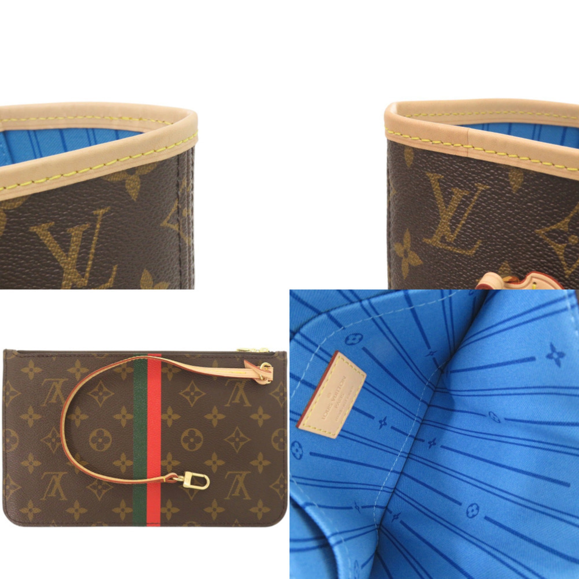 Like New Louis Vuitton Neverfull MM Handbag with Pouch, Monogram Light Blue Tote Bag LV 0819LOUIS VUITTON — Like New