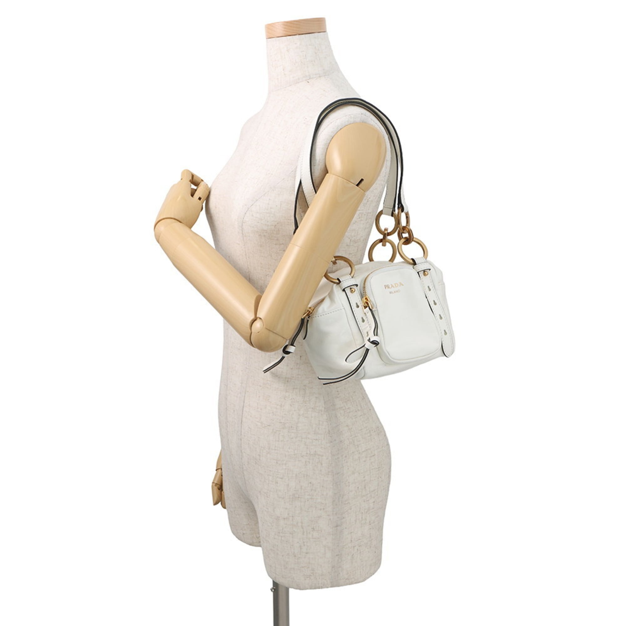 Prada Handbag Dangle Leather 1BB137 PRADA White