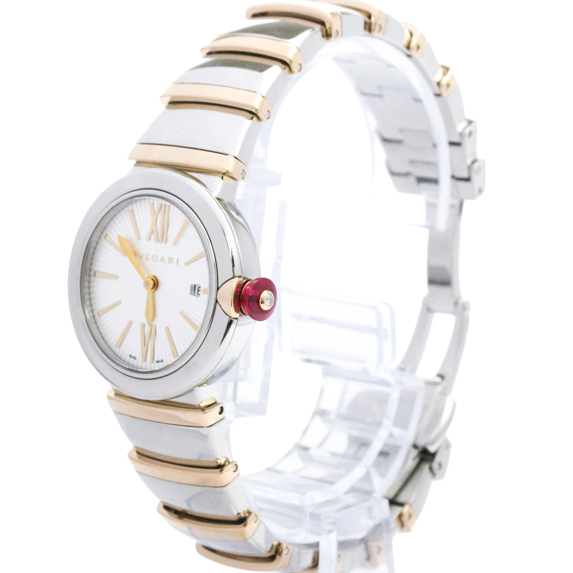 BVLGARI Lvcea 18K Pink Gold Steel Quartz Ladies Watch LUP28SG Polished — Very Good