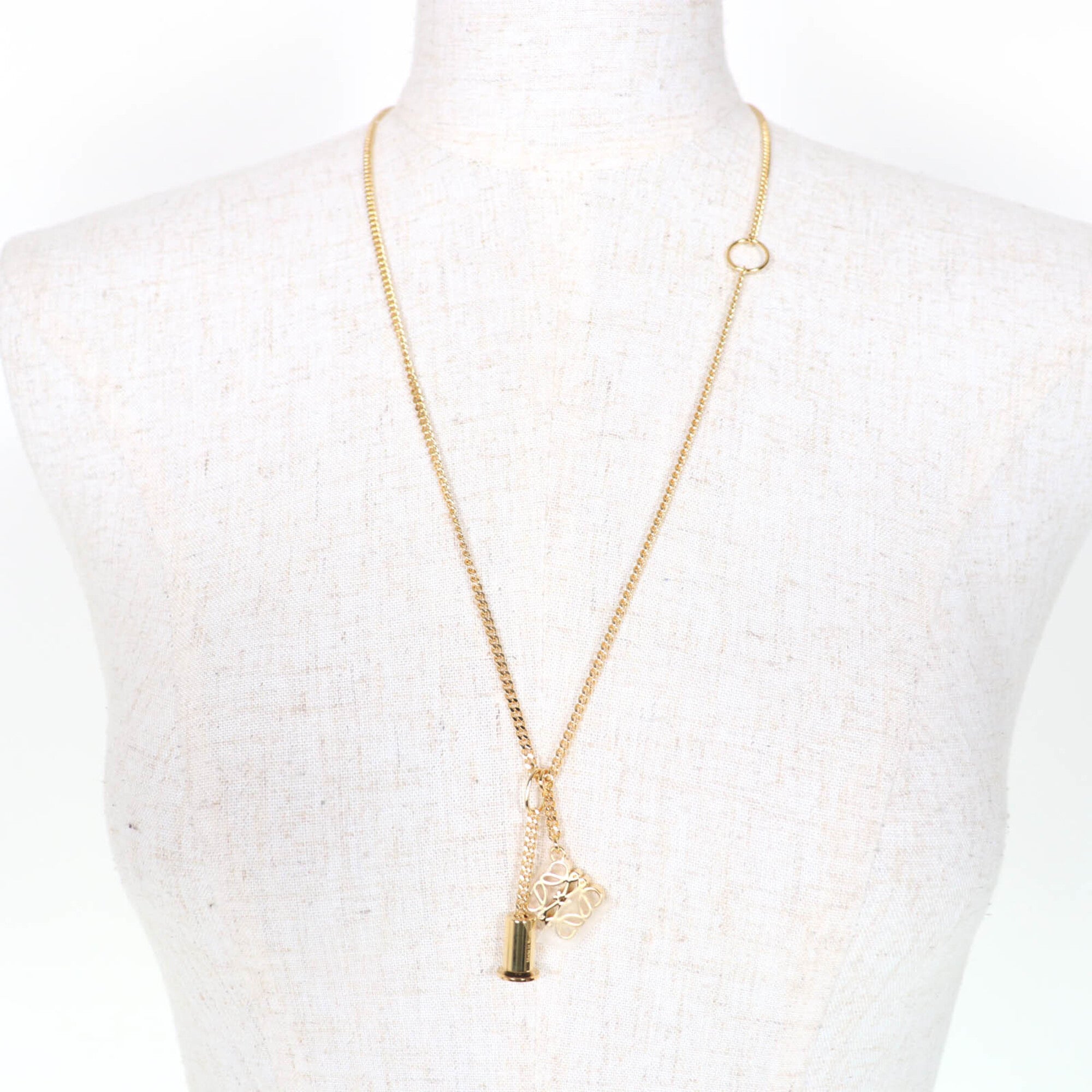 LOEWE J82124X02 Anagram Cube Chain Necklace Pendant, Gold, Made in Spain, Women's, with Box and Dust Bag — Like New