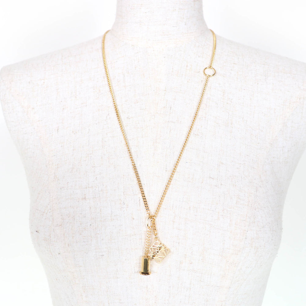LOEWE J82124X02 Anagram Cube Chain Necklace Pendant, Gold, Made in Spain, Women's, with Box and Dust Bag — Like New