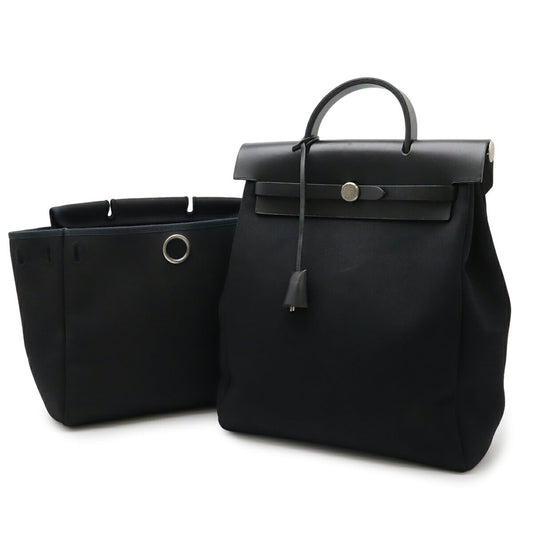 HERMES Hermès Airbag Ad PM Backpack/Handbag Toile Officier Canvas Leather Black □F Stamp