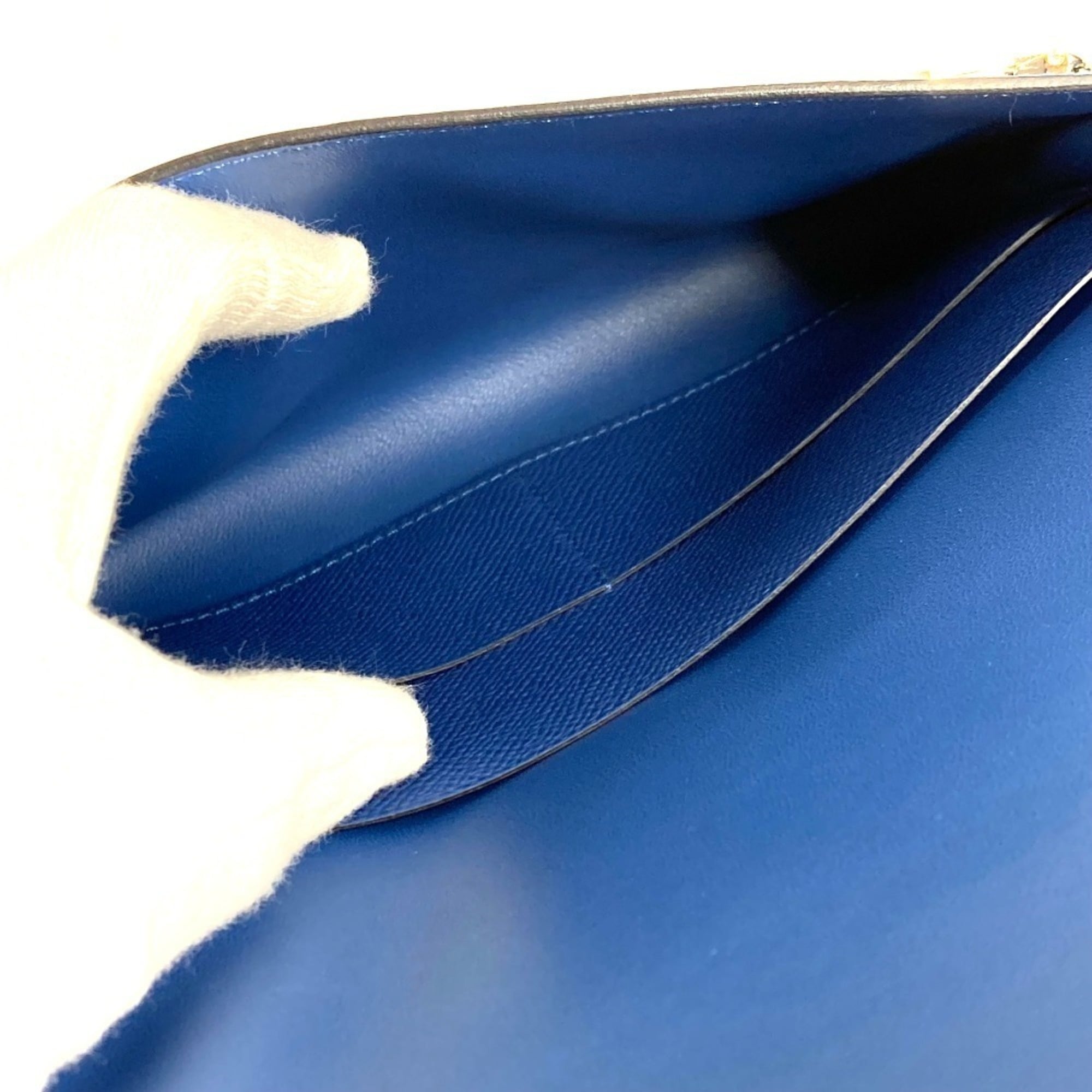 HERMES New H Passant Toutenman Logo Long Wallet Clutch Bag Epson Men's Women's Deep Blue Like