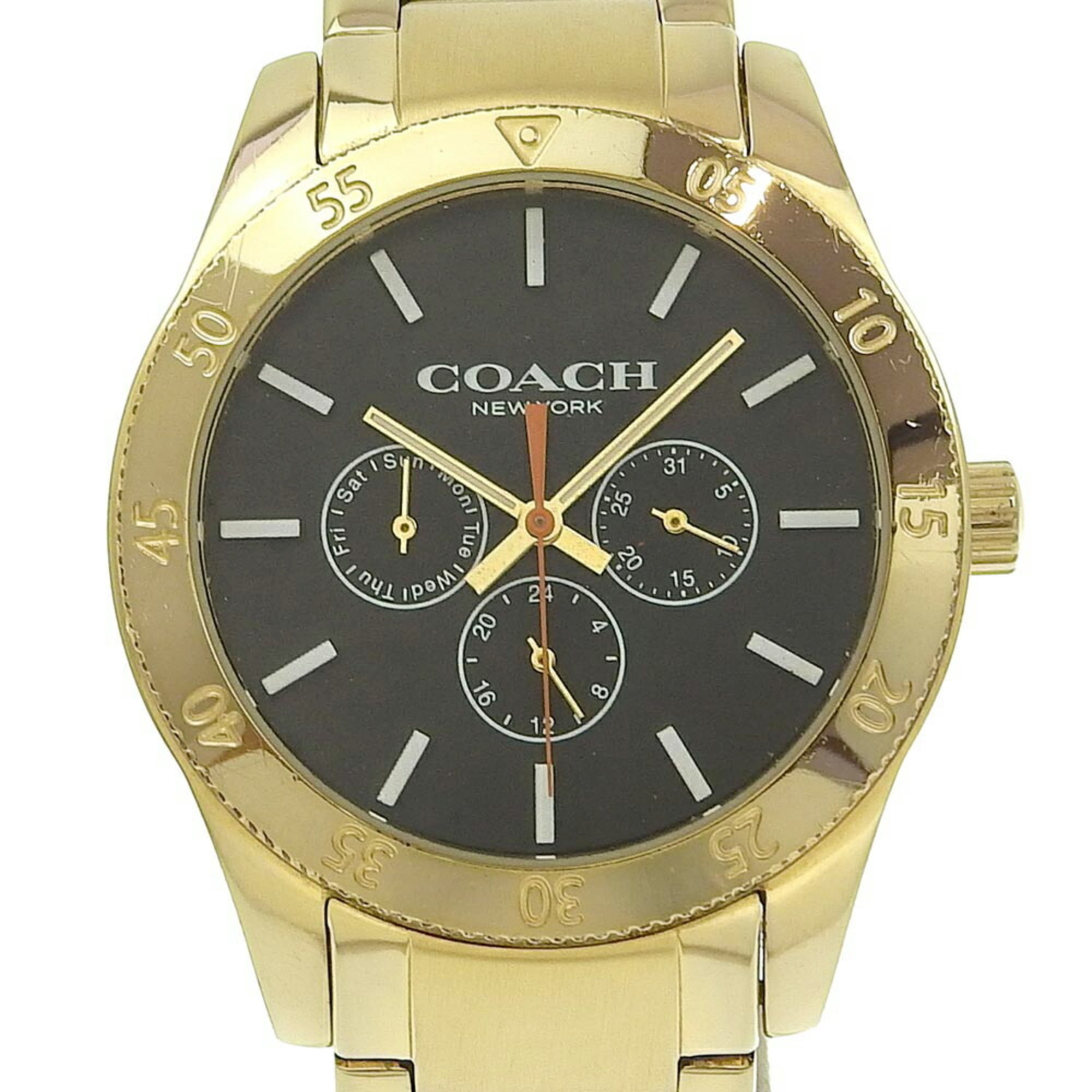Coach Day Date Watch CA133.2.95.1754 Gold Plated Quartz Multi-Hand Analog Display Black Dial Men's I220823031 — Good