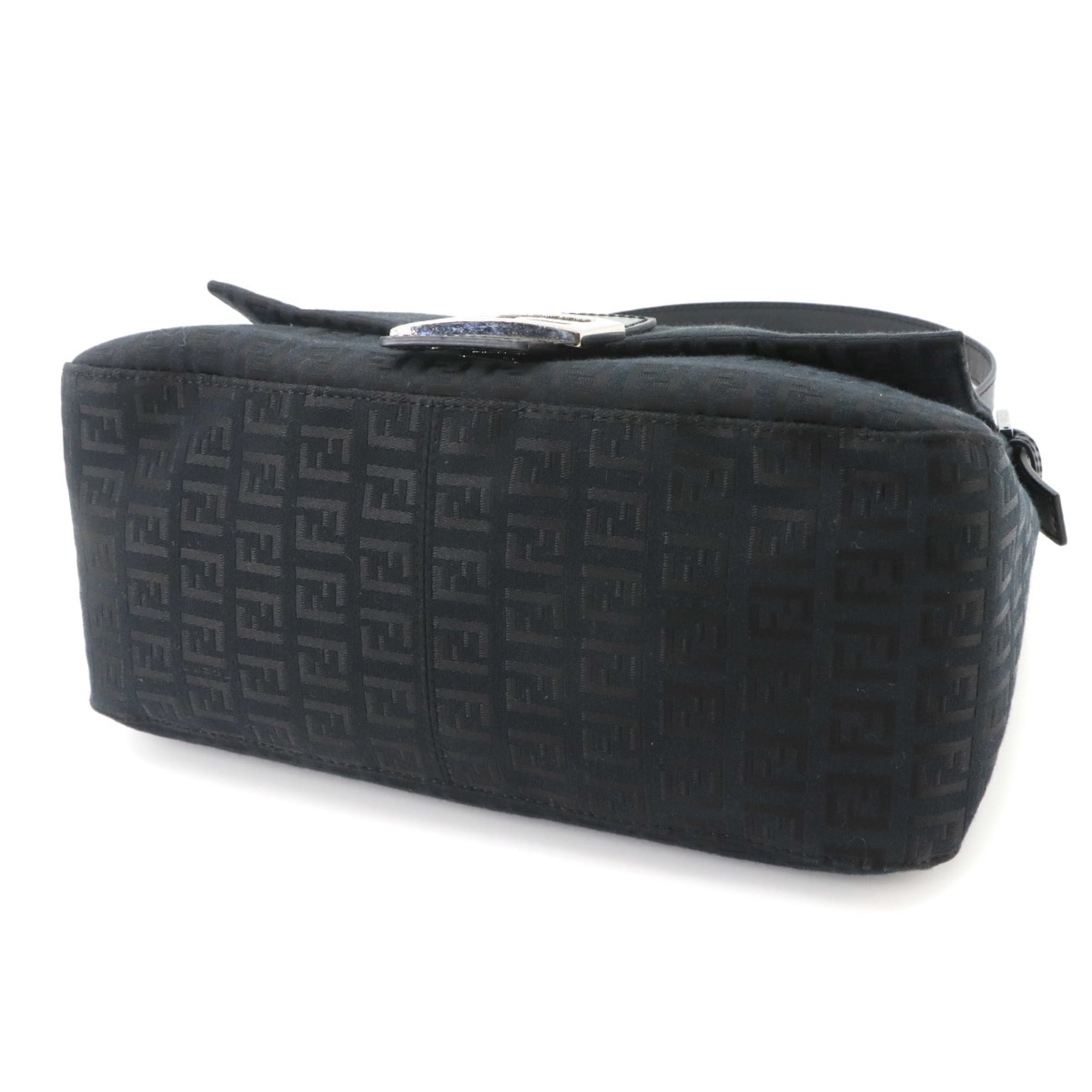 Fendi Zucchino Mamma Baguette Shoulder Handbag, Canvas, Black, 8BR001, Silver Hardware — Like New