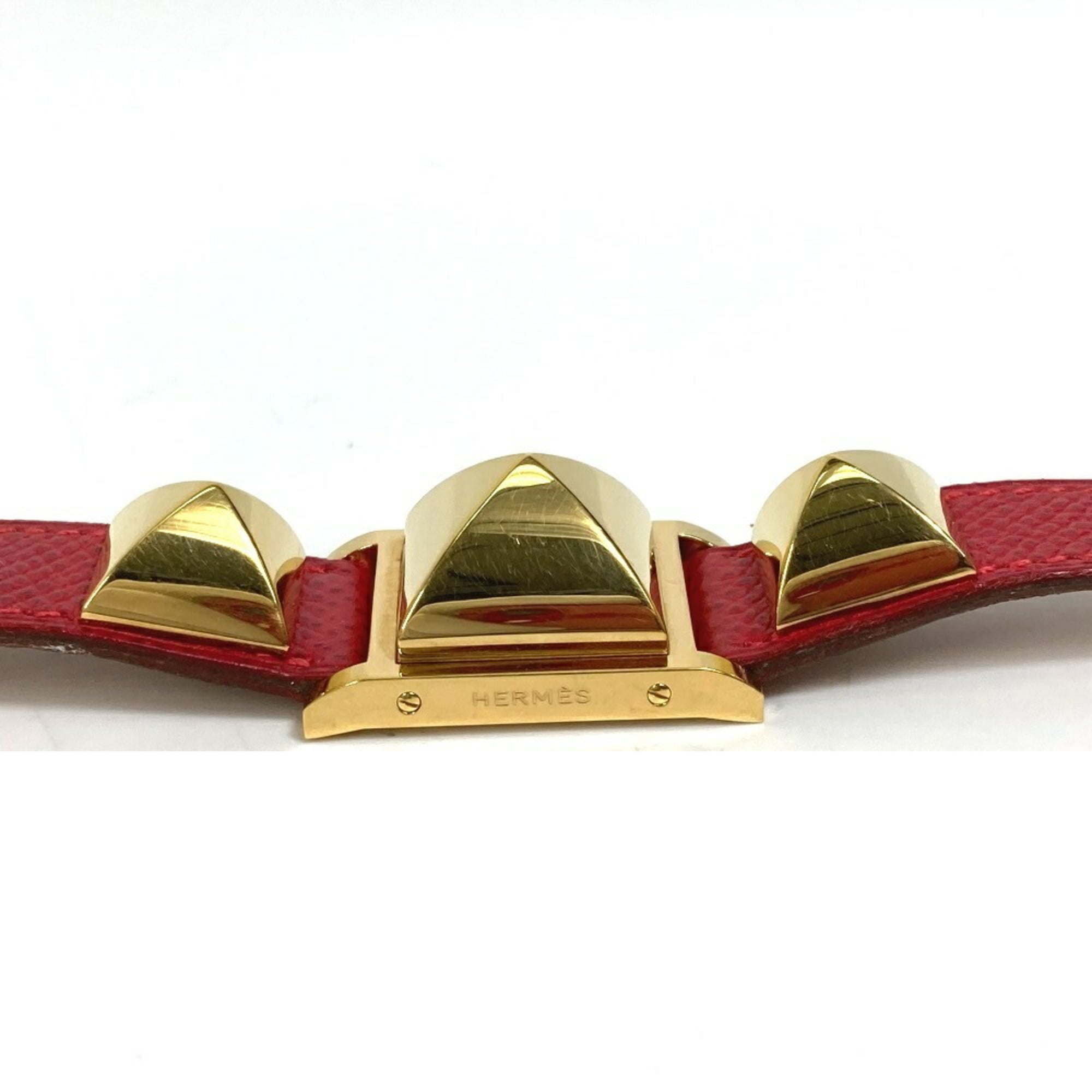 HERMES Medor Quartz Watch GP Leather Ladies Gold S-220909-9 — Good