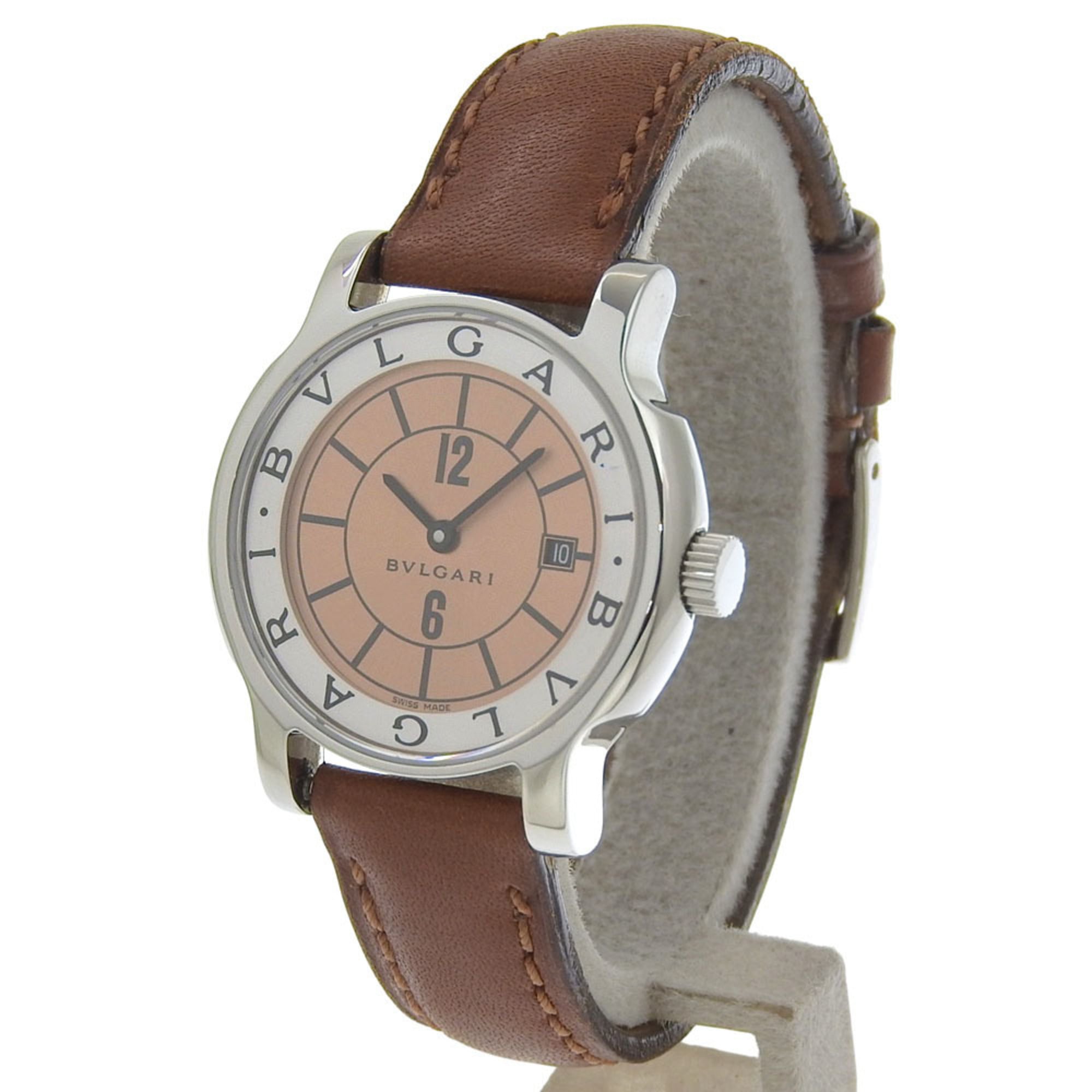 Bulgari BVLGARI Solo Tempo Watch ST29SL Stainless Steel x Leather Quartz Analog Bronze Dial Women's — Very Good