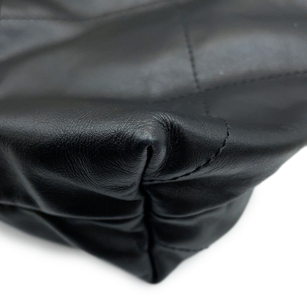 Chanel Backpack, 22 Large, Shiny Calf Leather AS3313, CHANEL Handbag, Black, Women's — Like New