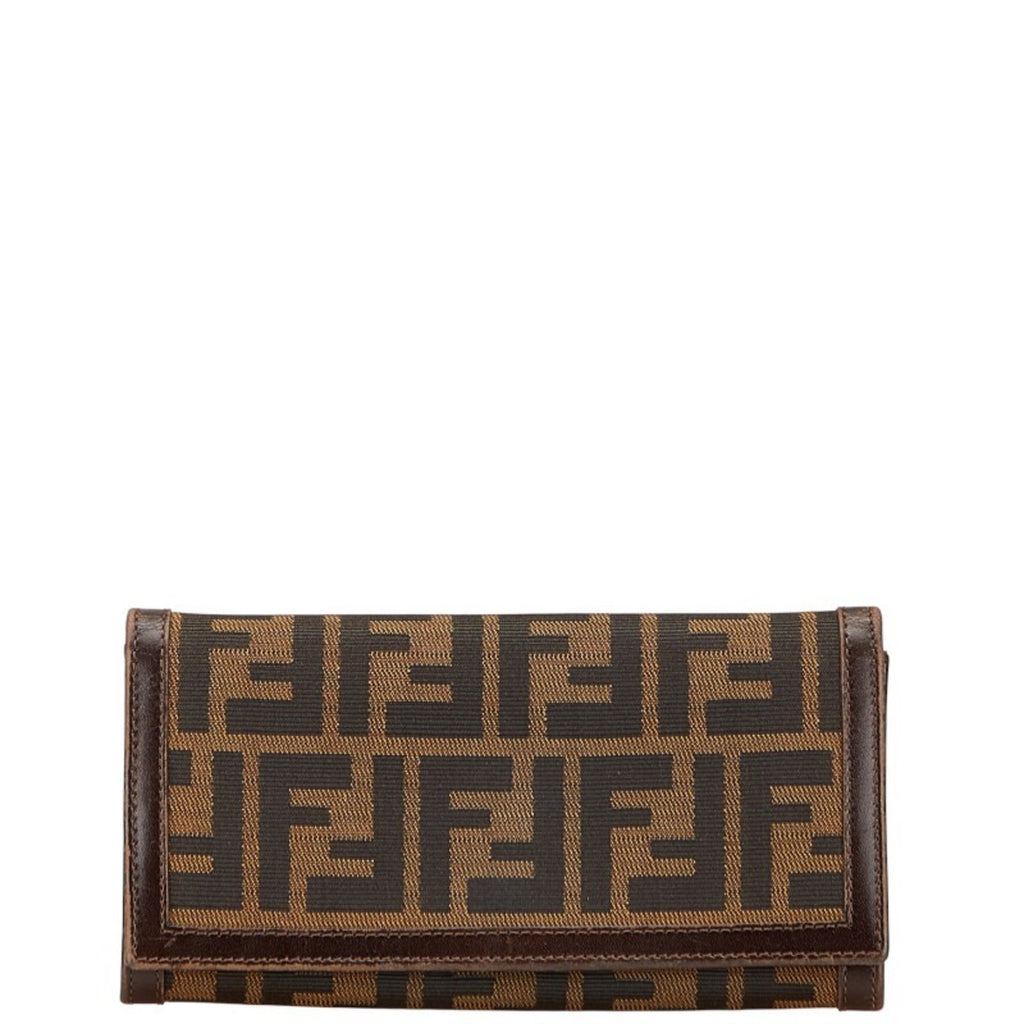 Fendi Zucca Long Wallet 30851 Brown Black Canvas Leather Women's FENDI