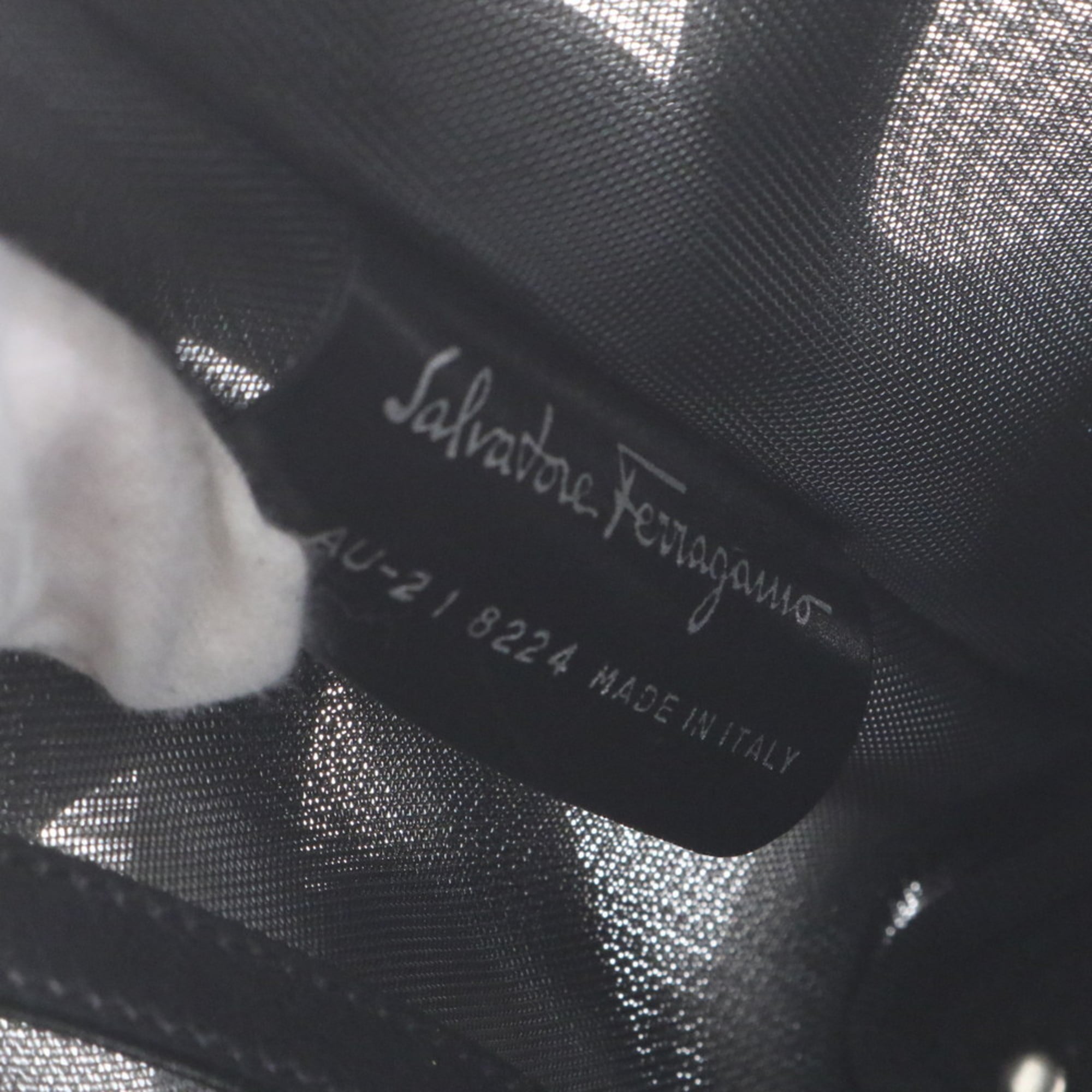 Salvatore Ferragamo mesh leather tote bag, shoulder handbag, black, women's