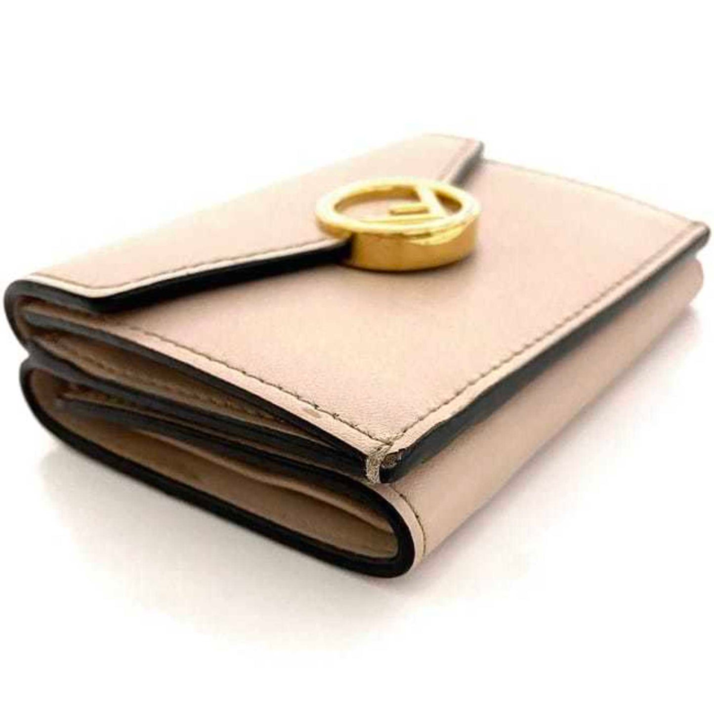 Fendi Trifold Wallet Pink Beige Gold Fizu 8M0395 Leather GP FENDI Circle Women's