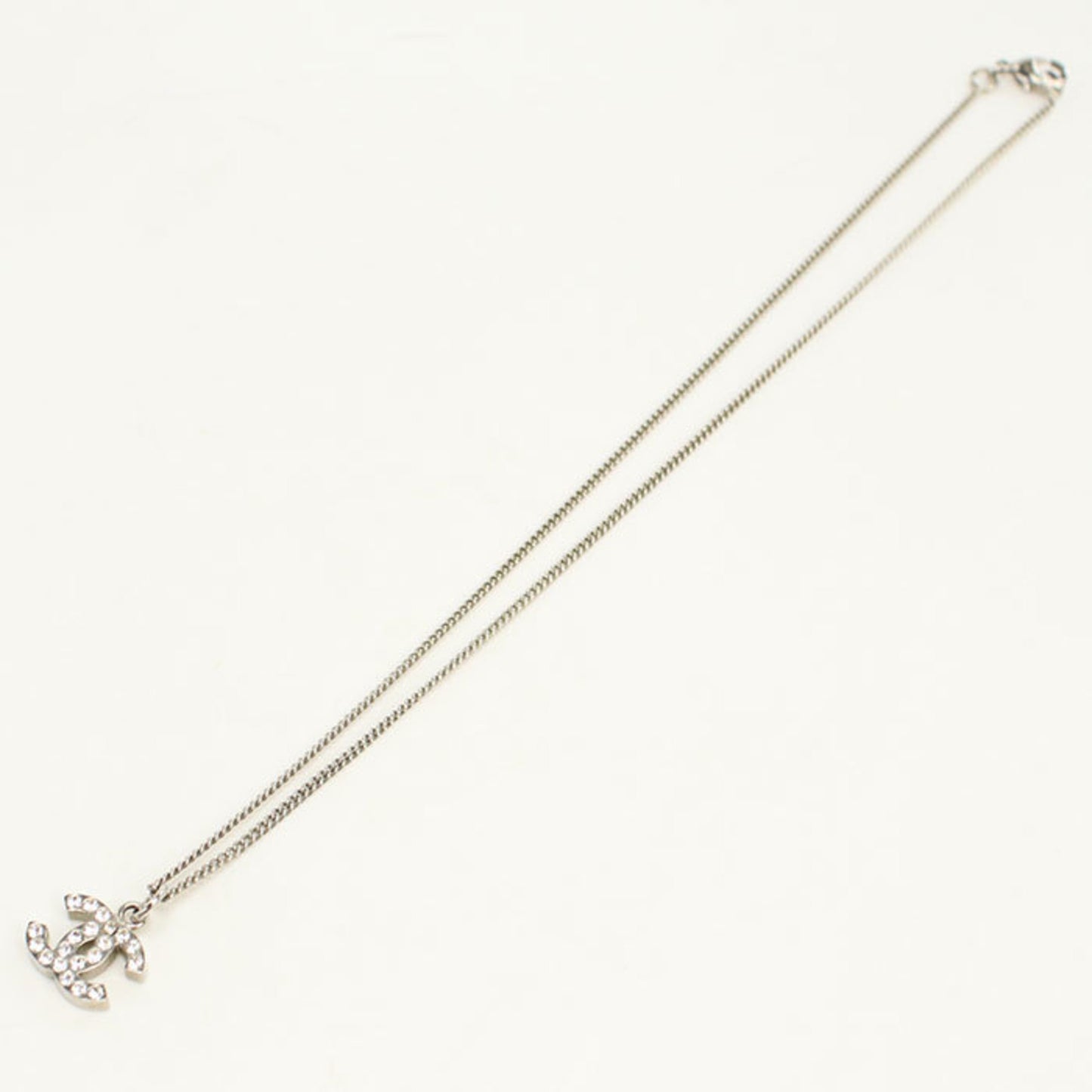 CHANEL Rhinestone Coco Mark Necklace, Silver, Women's