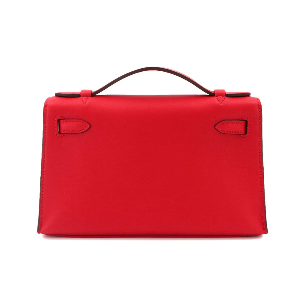 Hermes Pochette Kelly Swift Rouge Ladue Handbag, K stamp, Silver hardware — New - Store Return