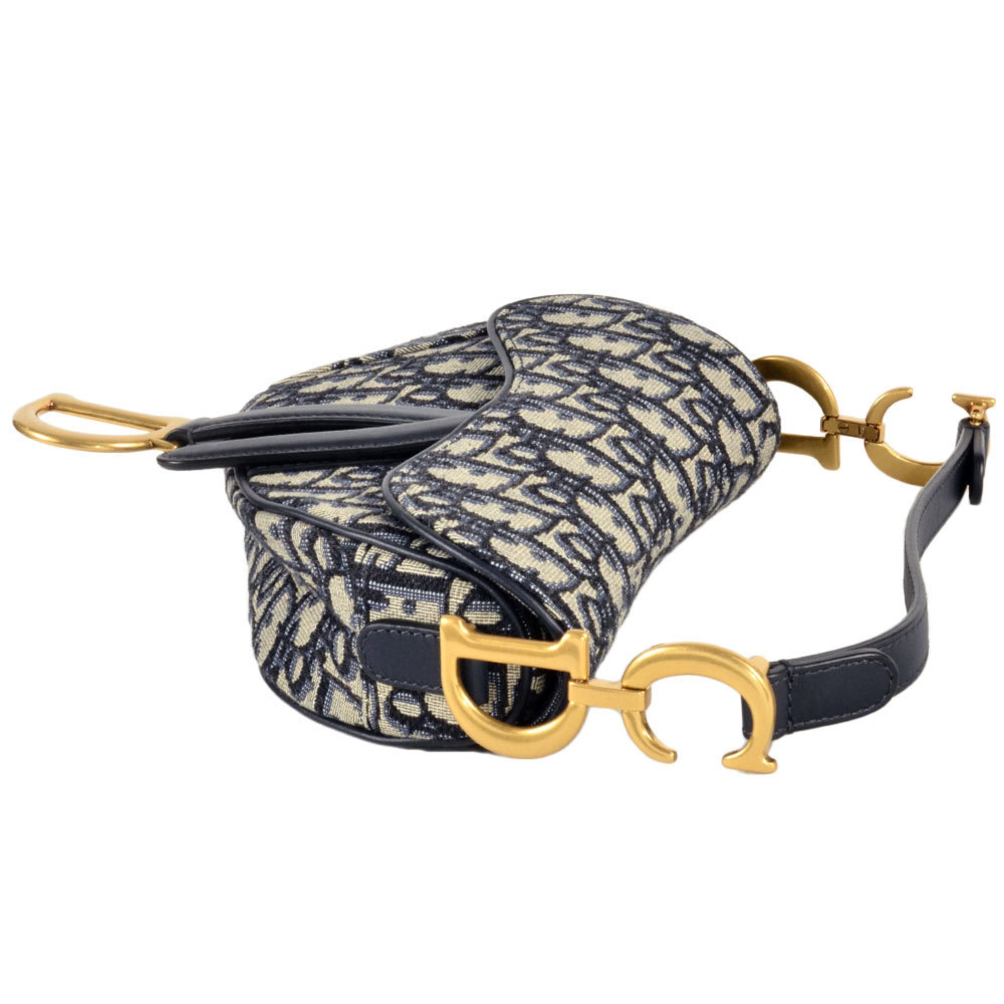 Christian Dior Oblique Saddle Mini Handbag, Jacquard, 28-MA-0250, Navy, Trotter, Women's — Like New