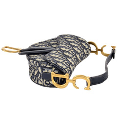 Christian Dior Oblique Saddle Mini Handbag, Jacquard, 28-MA-0250, Navy, Trotter, Women's — Like New