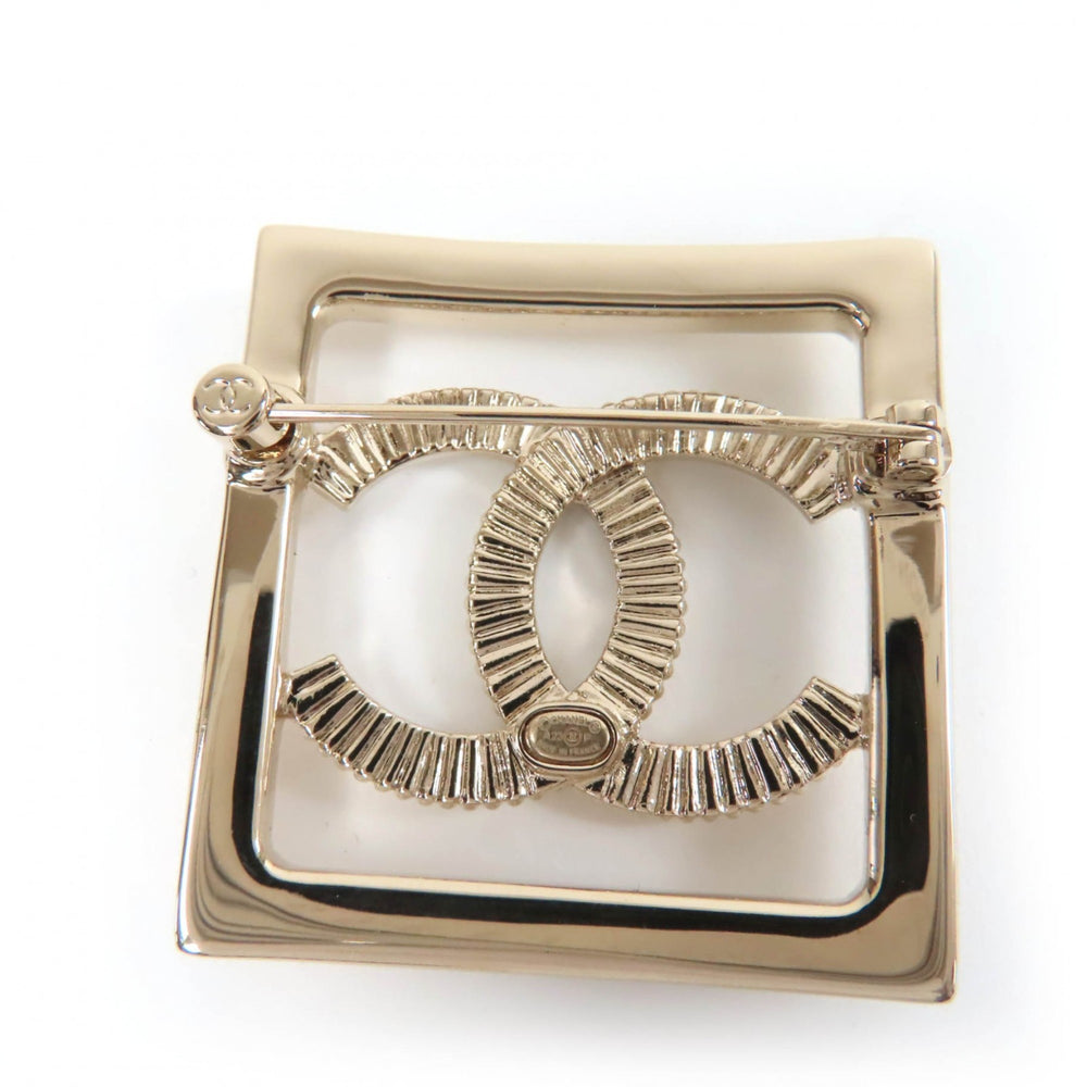 CHANEL A23P Coco Mark Rhinestone Brooch, Gold, with Box, Made in France, Women's — Like New