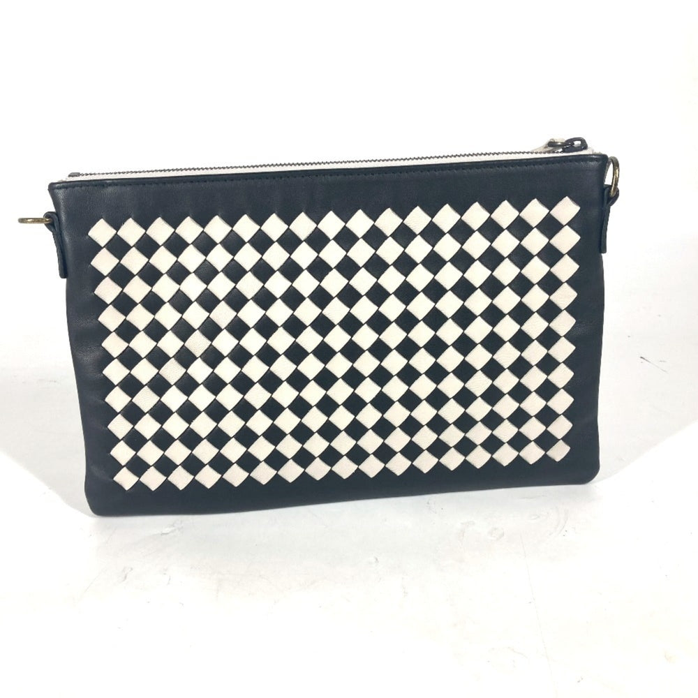 BOTTEGA VENETA Bottega Veneta Pochette Intrecciato Bag Clutch Pouch Chain Shoulder Leather Men Women Black G-241025-23 — New - Store Return