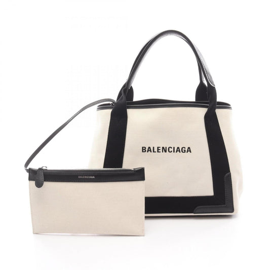 Balenciaga Navy Cabas S Tote Bag, Canvas and Leather, Women's, Ivory Black, 339933