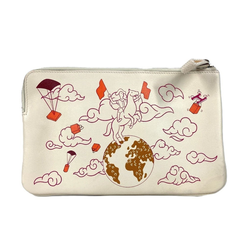 HERMES Hermes Carre Pocket Long Accessory Case Flat Pouch Bag Clutch Leather Women's Ivory — Like New