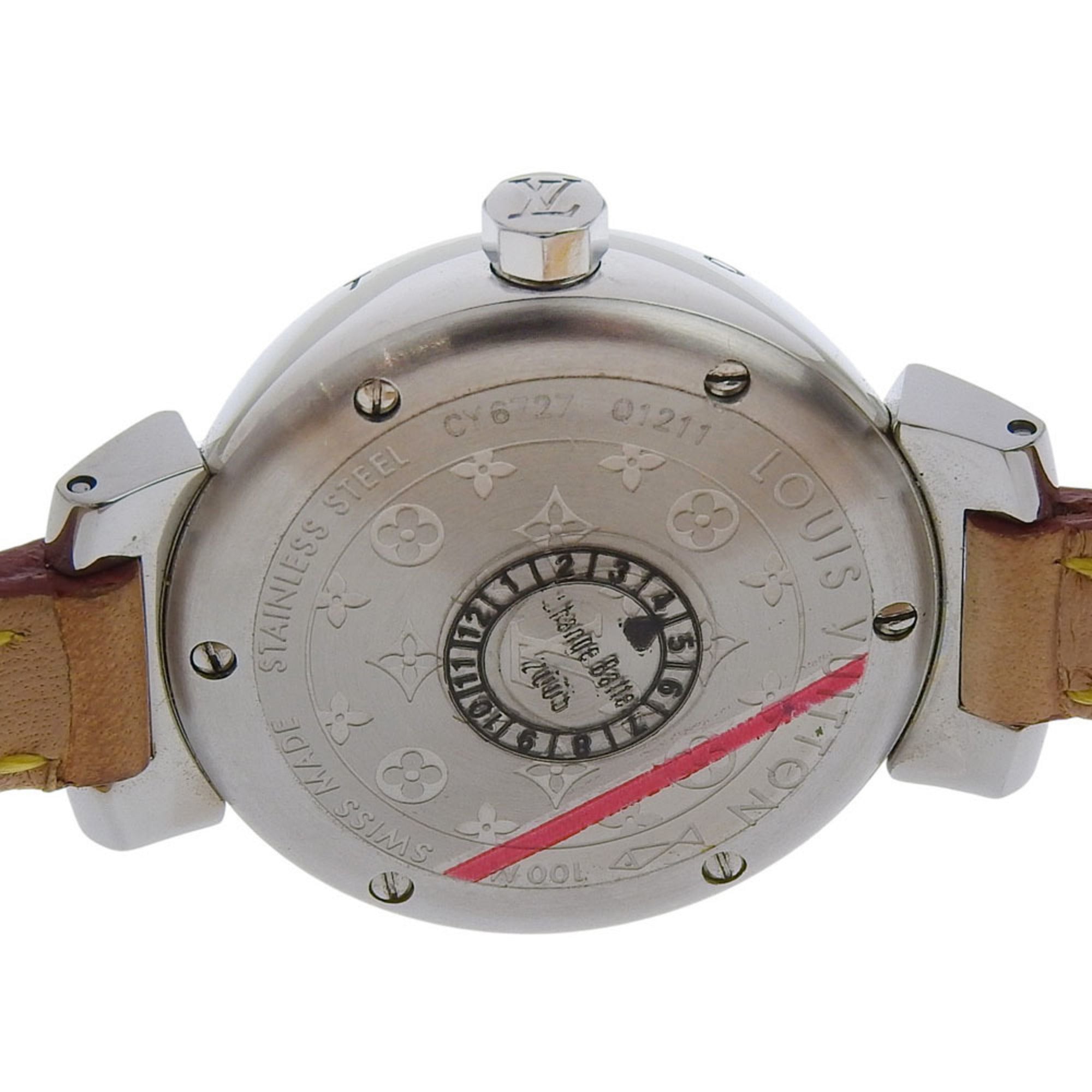 Louis Vuitton Tambour Watch Q1211, Stainless Steel and Leather Quartz Movement, Analog Display, Brown Dial, Women's — Very Good