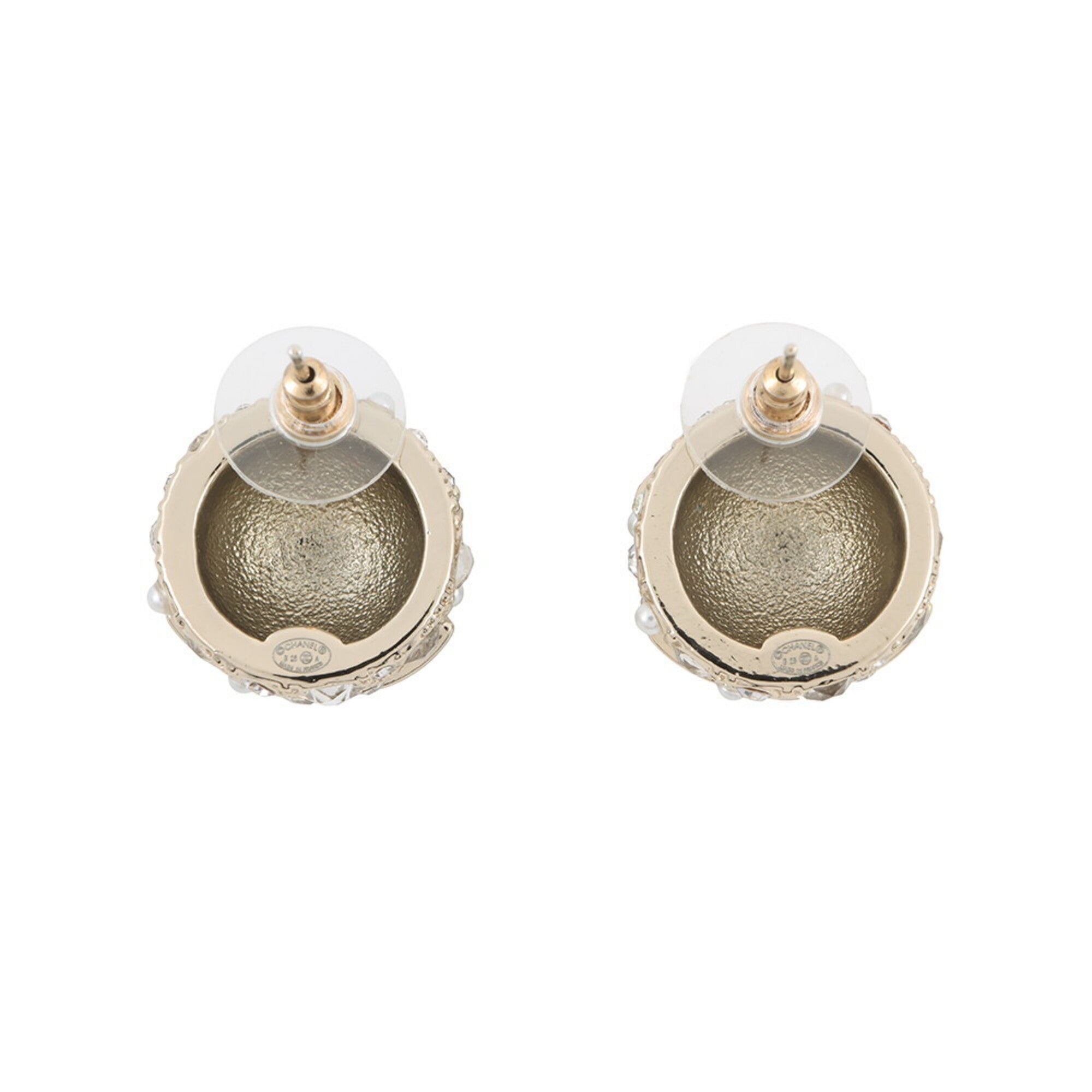 Chanel Earrings, Coco Mark Round Earrings with Rhinestones and Faux Pearls, B25A ABF219, CHANEL for Women — Like New