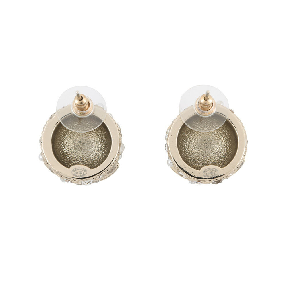 Chanel Earrings, Coco Mark Round Earrings with Rhinestones and Faux Pearls, B25A ABF219, CHANEL for Women — Like New