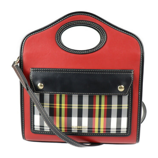 BURBERRY Burberry mini pocket bag handbag leather nylon canvas red black multicolor gold metal fittings check pattern 2WAY shoulder