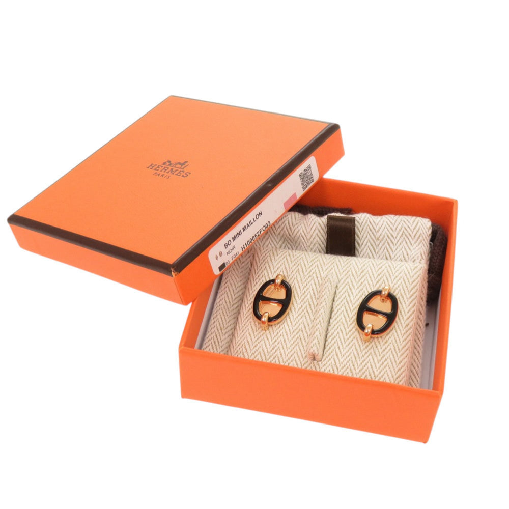 Hermes Mini Maillon Earrings, Rose Gold Hardware, Black Accessories, Black, 1401 HERMES — Like New