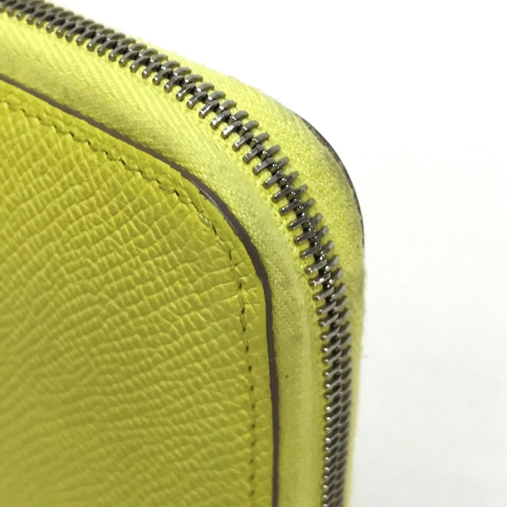 HERMES Silkin Azap Long Round Zip Wallet, Epsom Silk, Women's, Souffle, Yellow