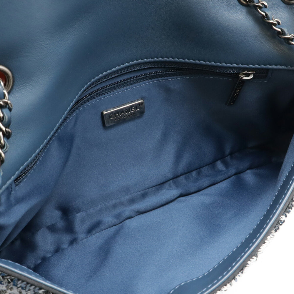 CHANEL COCOCUBA Sequin Chain Shoulder Bag Leather Blue — Like New