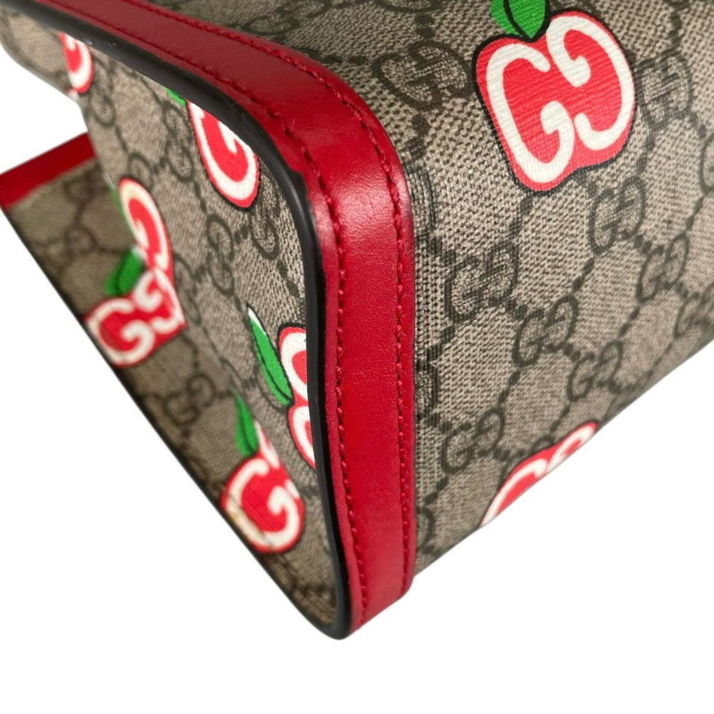 Gucci GG Apple Padlock Shoulder Bag, Canvas, 498156, Beige x Red Multicolor — Like New