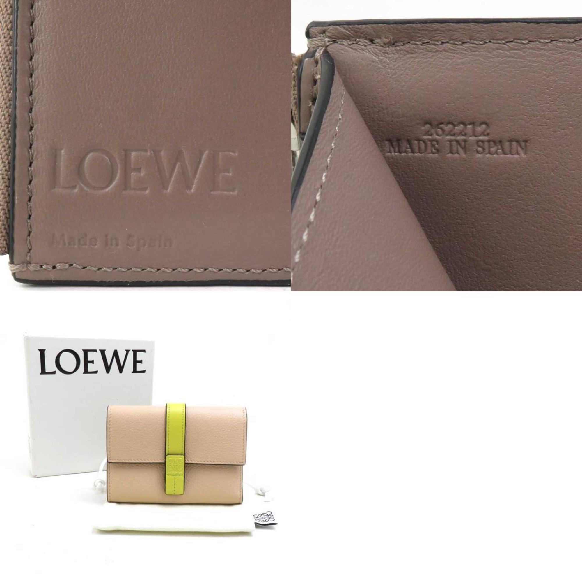 LOEWE Tri-fold Wallet Leather Beige x Yellow Women's h31857j