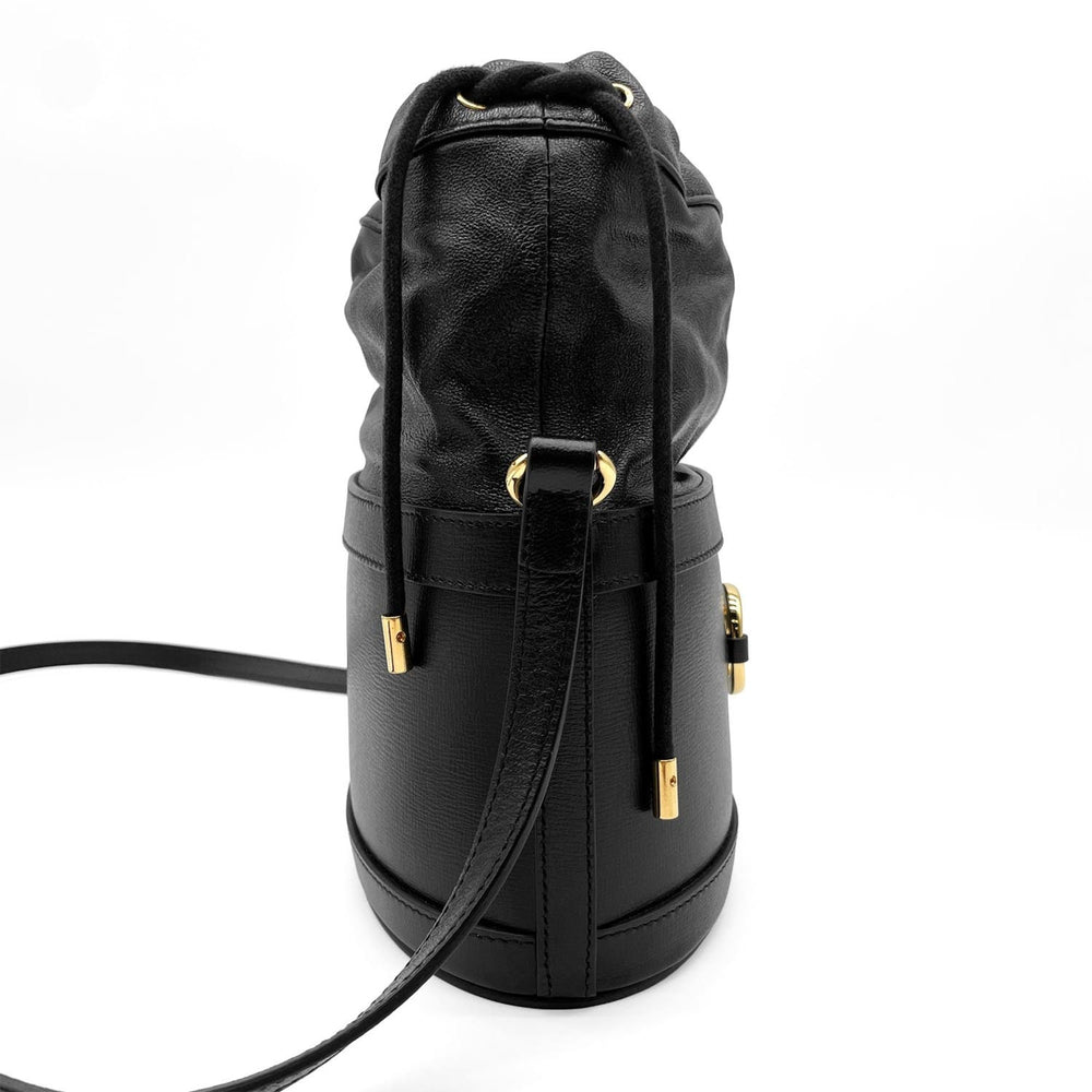 GUCCI Horsebit 1955 Bucket Drawstring Shoulder Bag, Leather, Black, Women's — Like New