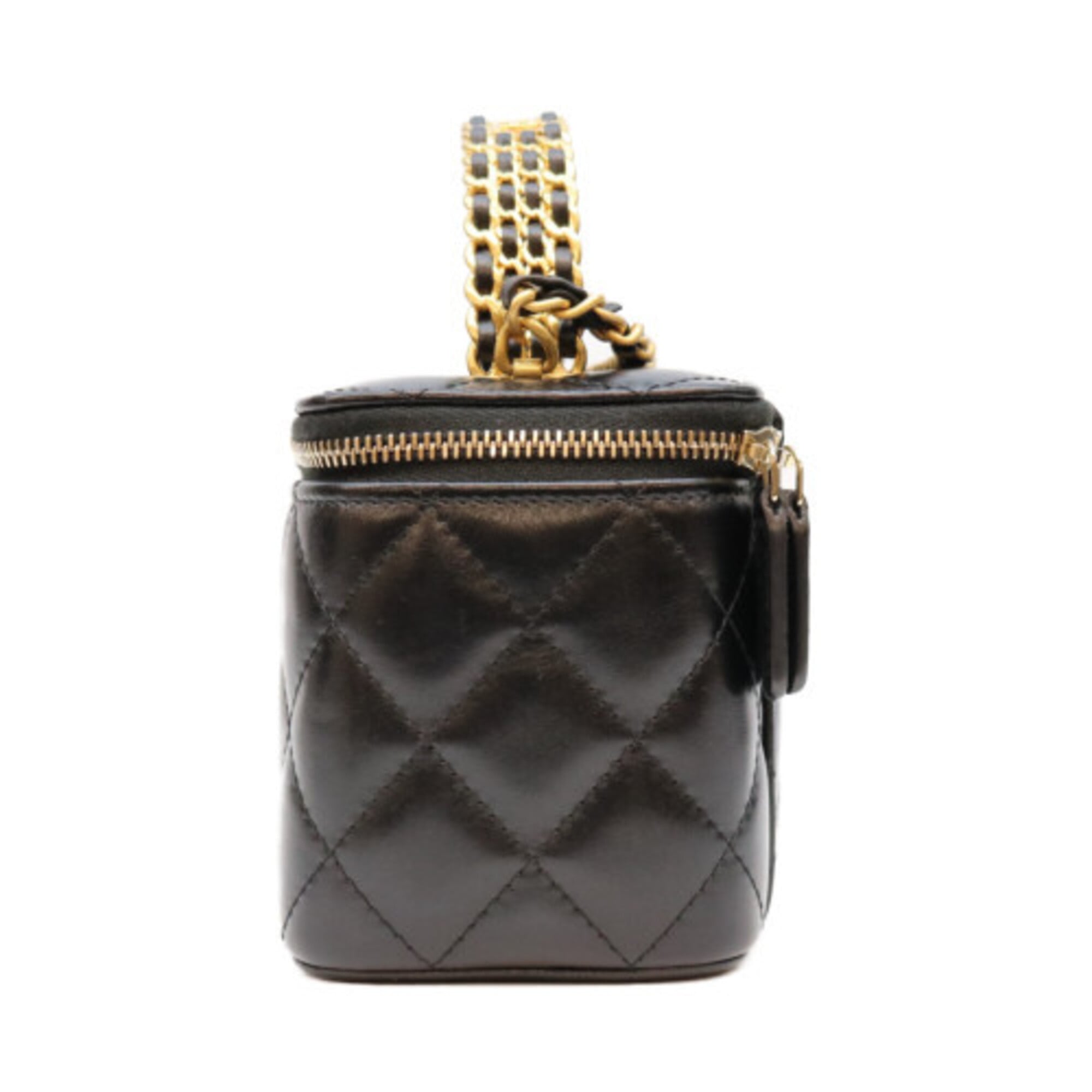 CHANEL AP3243 Black Lambskin Gold Hardware Top Handle 2-Way Vanity Bag Shoulder Women's — Like New